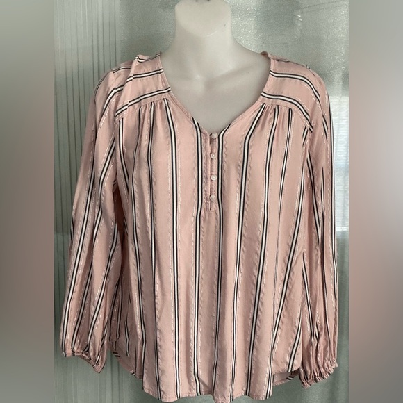 Liz Claiborne Tops - Liz Claiborne Women's Petite Pullover Blouse in pink with striped glitter🇺🇸